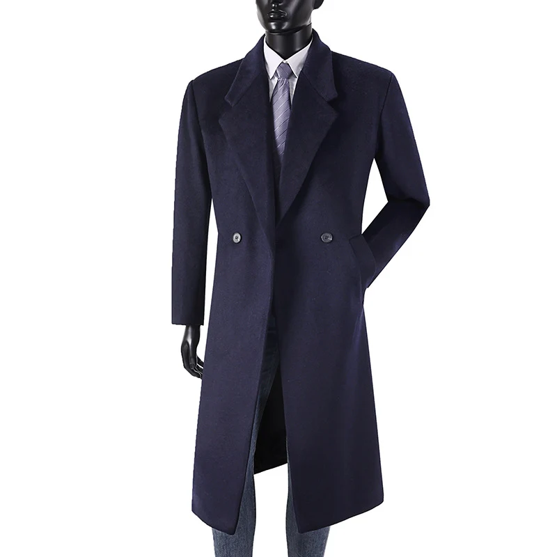 Herren Maxilanger Wollmantel im minimalistischen Schnitt mit schmalem Revers und seitlichen Eingrifftaschen Nord Taschen
