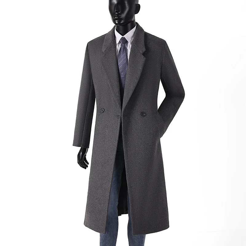 Herren Maxilanger Wollmantel im minimalistischen Schnitt mit schmalem Revers und seitlichen Eingrifftaschen Nord Taschen