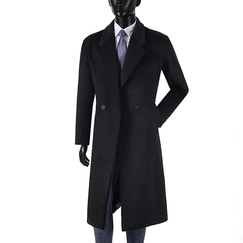 Herren Maxilanger Wollmantel im minimalistischen Schnitt mit schmalem Revers und seitlichen Eingrifftaschen Nord Taschen
