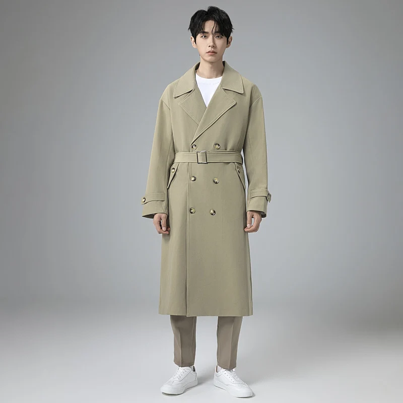 Herren Maxilanger Trenchmantel mit taillierendem Gürtel und minimalistischer Silhouette Nord Taschen