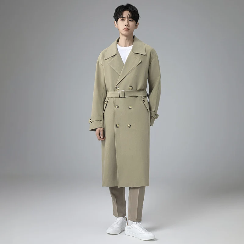 Herren Maxilanger Trenchmantel mit taillierendem Gürtel und minimalistischer Silhouette Nord Taschen
