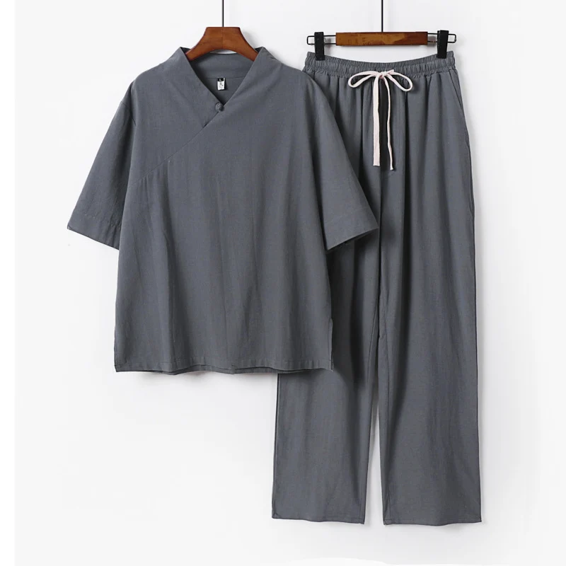 Unisex Leichtes Kimono-Loungewear-Set mit V-Ausschnitt und Tunnelzug-Hose Nord Taschen
