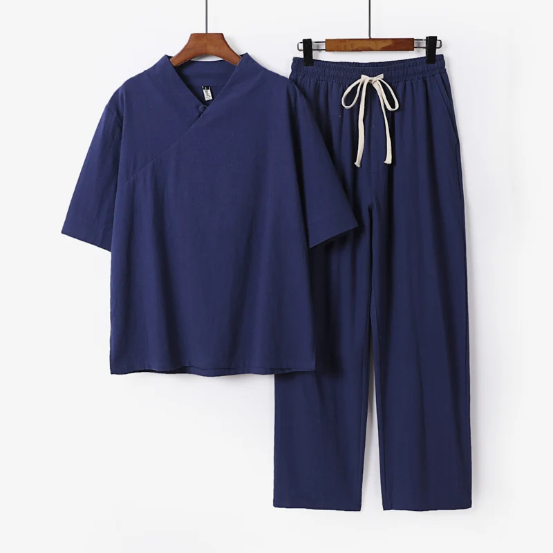 Unisex Leichtes Kimono-Loungewear-Set mit V-Ausschnitt und Tunnelzug-Hose Nord Taschen