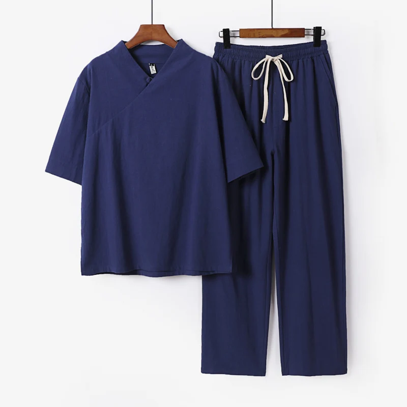 Unisex Leichtes Kimono-Loungewear-Set mit V-Ausschnitt und Tunnelzug-Hose Nord Taschen