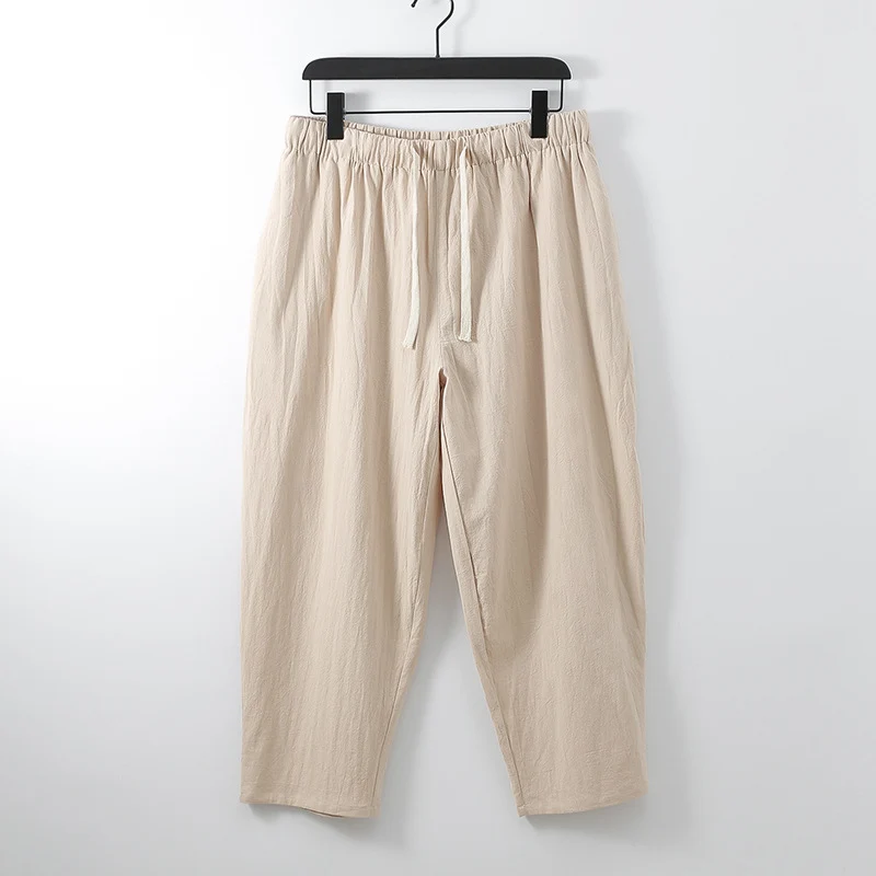 Unisex Leichte Baumwoll-Leinen Freizeithose mit elastischem Bund und Tunnelzug Nord Taschen