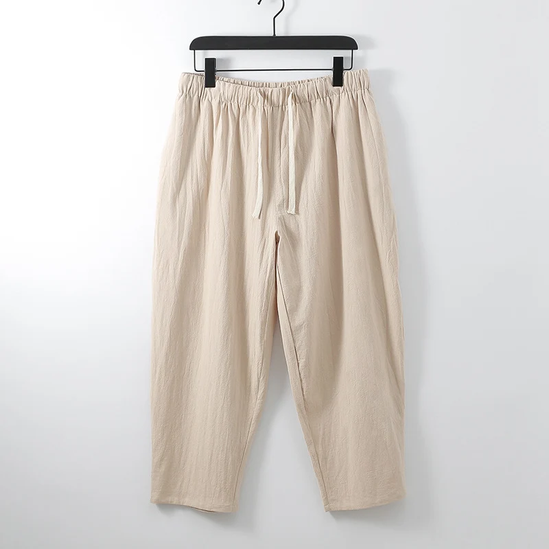 Unisex Leichte Baumwoll-Leinen Freizeithose mit elastischem Bund und Tunnelzug Nord Taschen