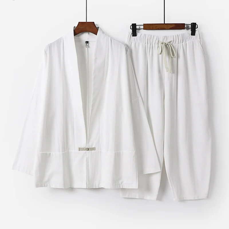 Unisex Lässiges Kimono-Loungewear-Set aus leichtem Leinenmix mit Kordelbundhose Nord Taschen