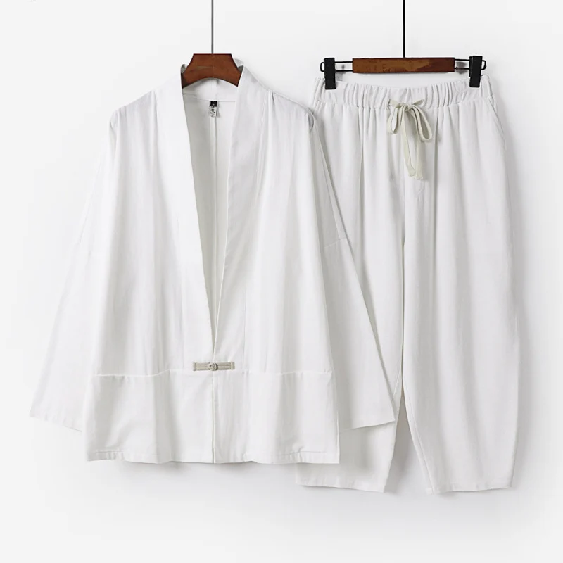 Unisex Lässiges Kimono-Loungewear-Set aus leichtem Leinenmix mit Kordelbundhose Nord Taschen