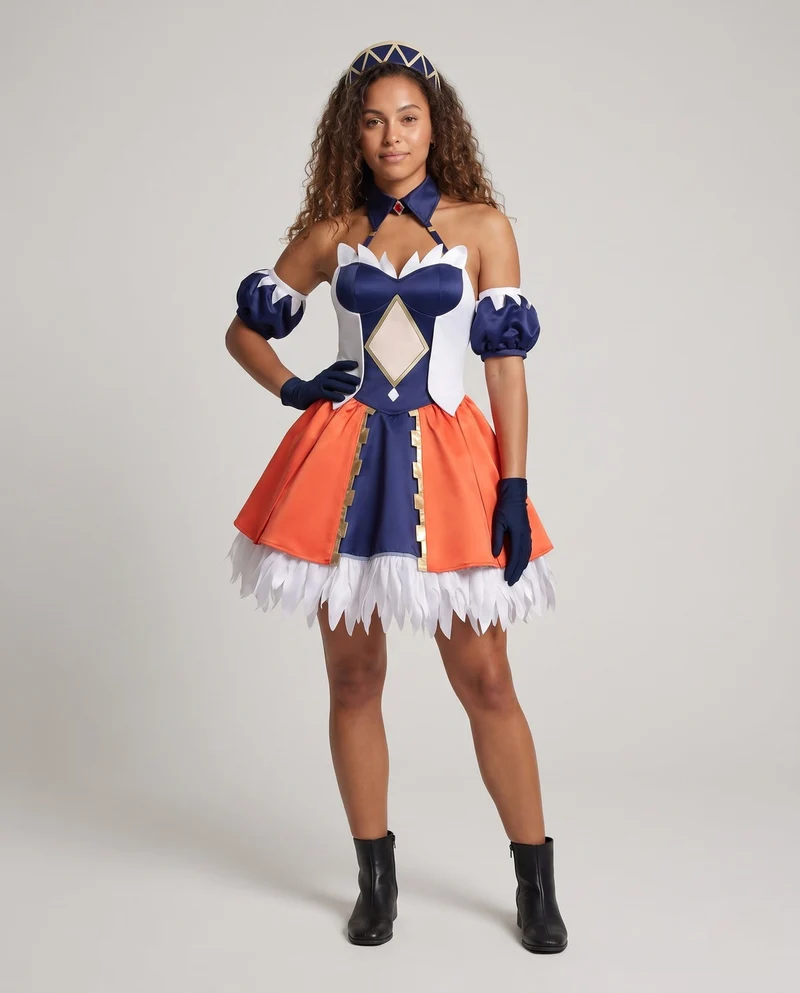 Damen Cosplay-Kleid mit eleganten Rüschendetails und vielseitigen Accessoires Nord Taschen