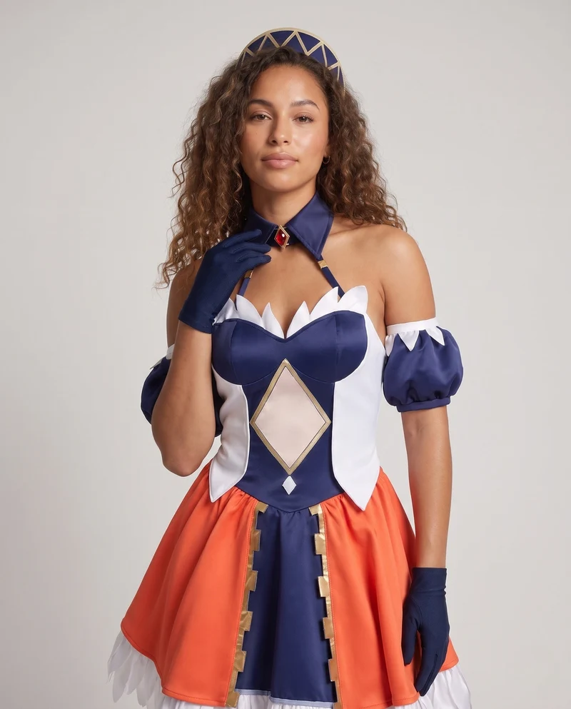 Damen Cosplay-Kleid mit eleganten Rüschendetails und vielseitigen Accessoires Nord Taschen