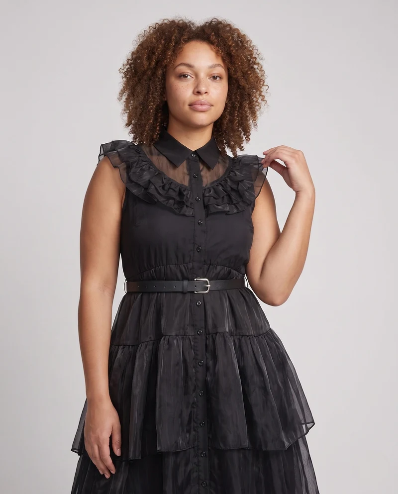 Damen Gartenkleid mit Rüschendetails und tailliertem Gürtel Nord Taschen
