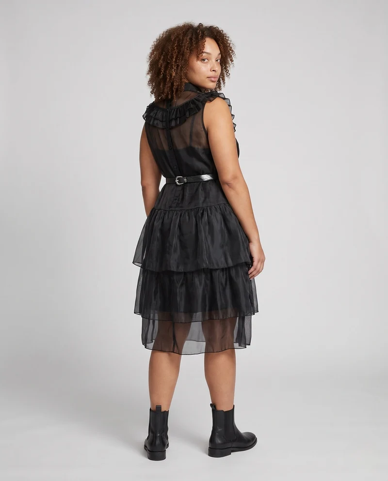 Damen Gartenkleid mit Rüschendetails und tailliertem Gürtel Nord Taschen