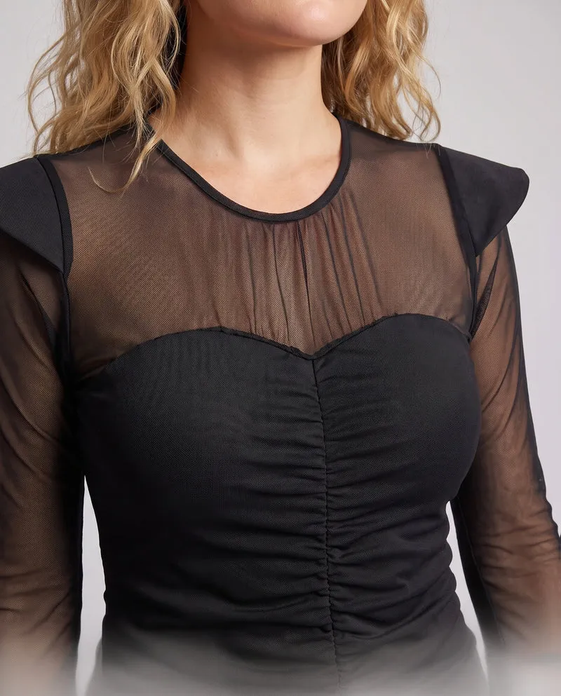 Damen Glamouröses Abendkleid mit Fransen und transparenten Ärmeln Nord Taschen