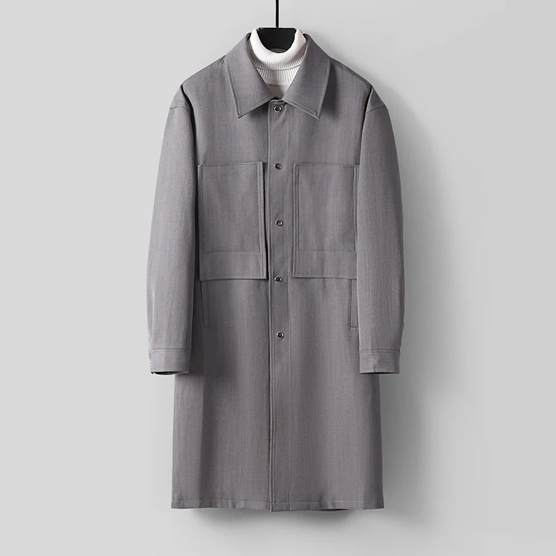 Herren Longline-Mantel mit Hemdkragen und aufgesetzten Taschen Nord Taschen