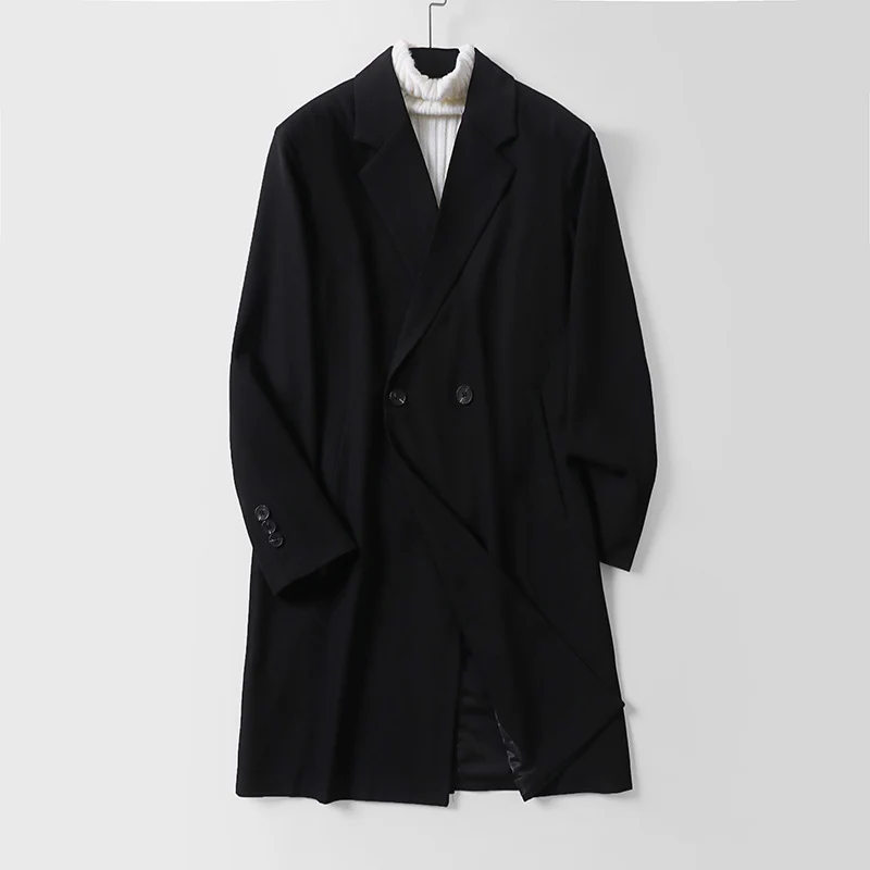 Herren Longline-Mantel im minimalistischen Schnitt mit Schalkragen und zweireihiger Knopfleiste Nord Taschen