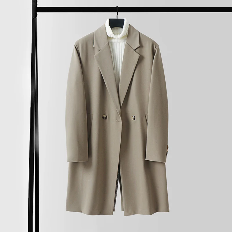 Herren Longline-Mantel im minimalistischen Schnitt mit Schalkragen und zweireihiger Knopfleiste Nord Taschen