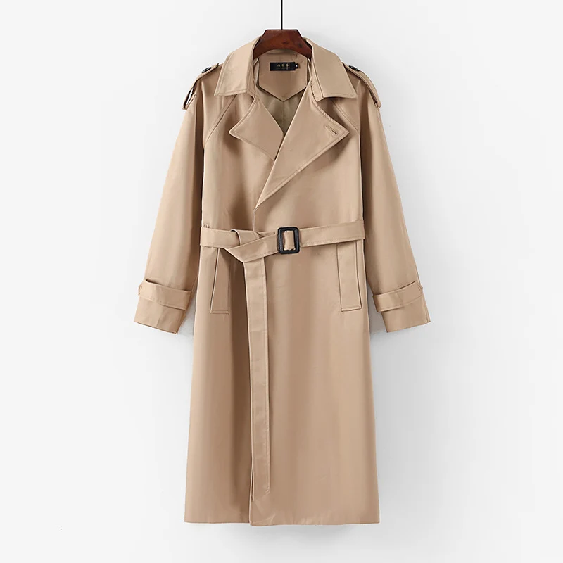 Unisex Langer minimalistischer Trenchcoat mit Gürtel und Schulterklappen Nord Taschen