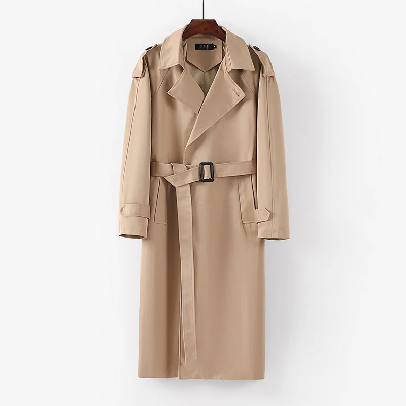 Unisex Langer minimalistischer Trenchcoat mit Gürtel und Schulterklappen Nord Taschen