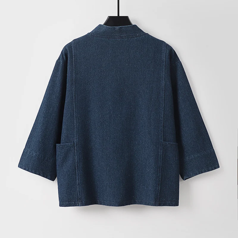 Unisex Jeans-Kimono-Jacke mit Bindegürtel und aufgesetzten Taschen Nord Taschen