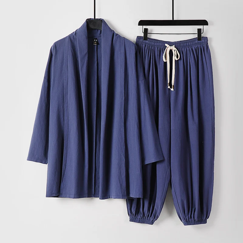 Unisex Entspanntes Kimono-Zweiteiler aus Baumwollmusselin mit Schalkragenjacke und geraffter Knöchelhose Nord Taschen