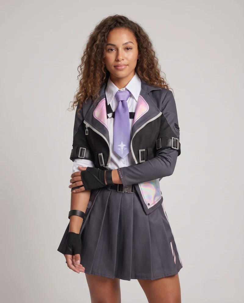 Damen Cosplay-Kostümset mit modischem Jacken-Rock-Stil und vielfältigen Accessoires Nord Taschen