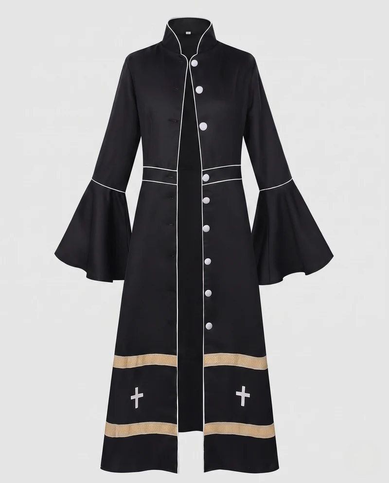 Damen Langarmkleid mit Glockenärmeln und goldenen Akzenten Nord Taschen