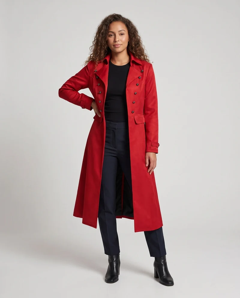 Damen langer Mantel mit kunstvollen Knöpfen und eleganter Silhouette Nord Taschen