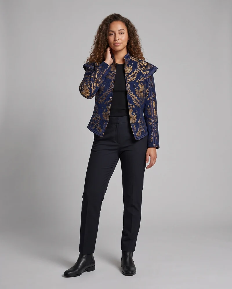 Damen Luxuriöse Jacquard-Jacke mit kunstvollen Stickereien Nord Taschen