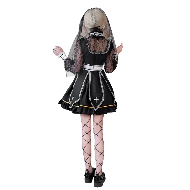 Damen Gothic Brautkostüm mit Spitzenärmeln und aufwendigen Rüschen Nord Taschen