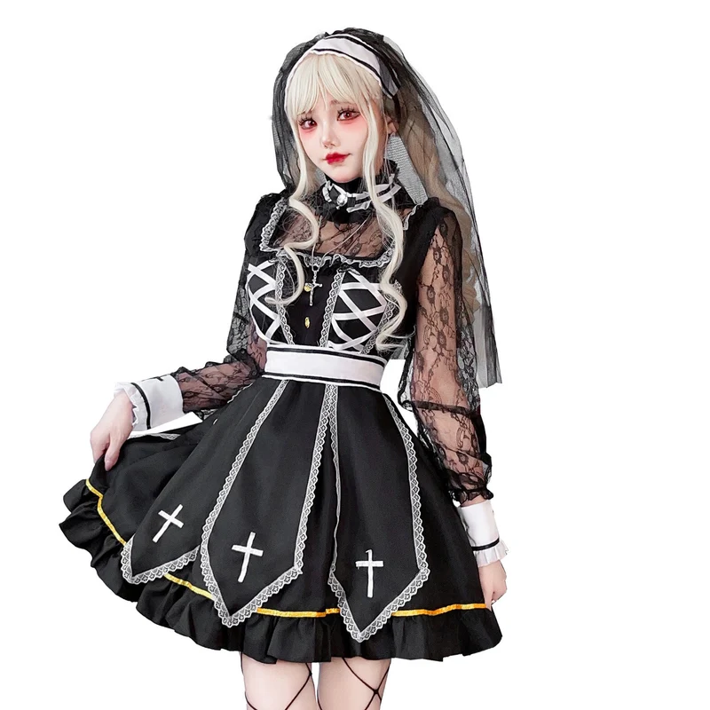 Damen Gothic Brautkostüm mit Spitzenärmeln und aufwendigen Rüschen Nord Taschen
