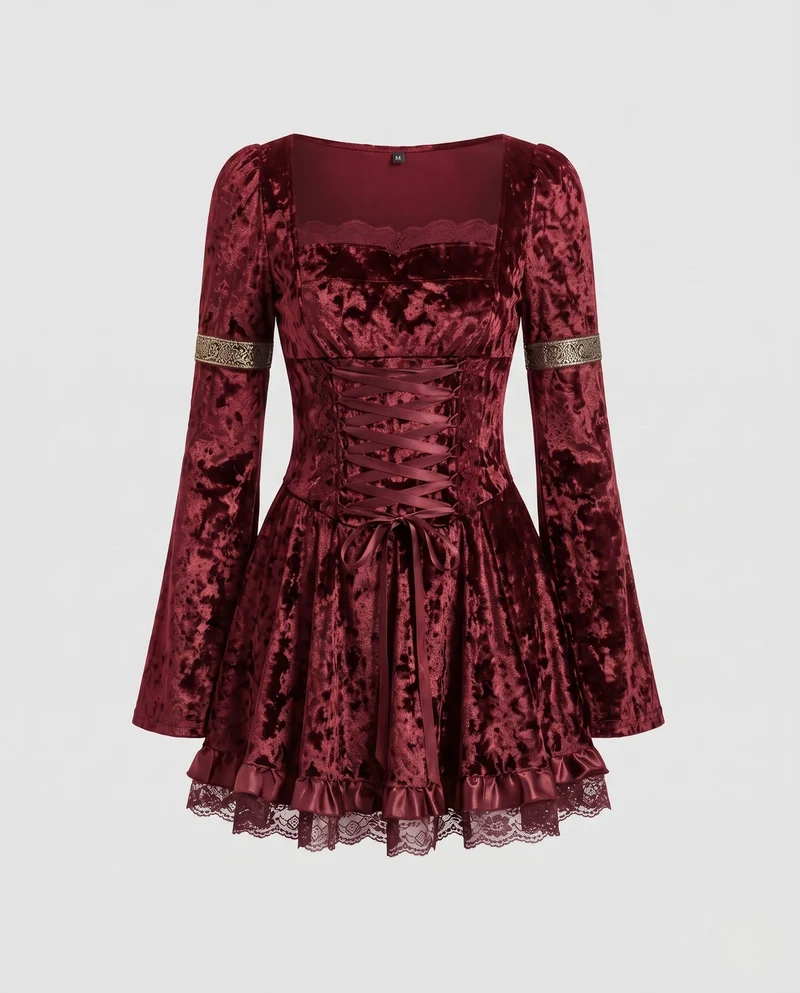 Damen Gothic Elegantes Minikleid mit Rüschendetails Nord Taschen