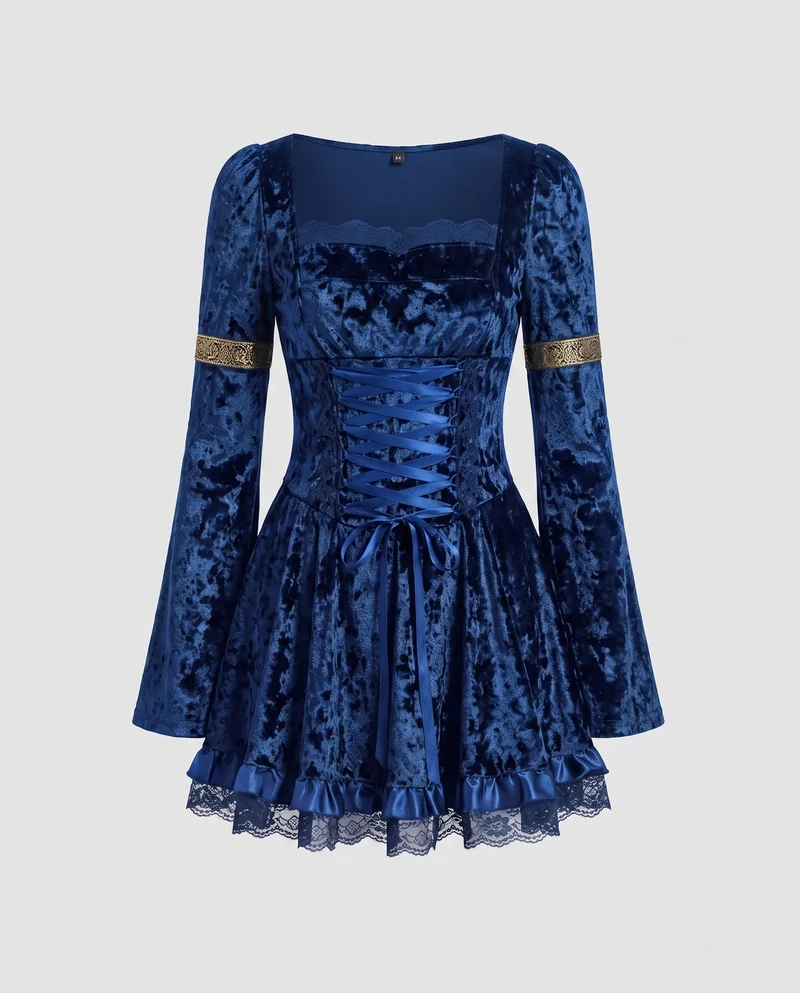 Damen Gothic Elegantes Minikleid mit Rüschendetails Nord Taschen