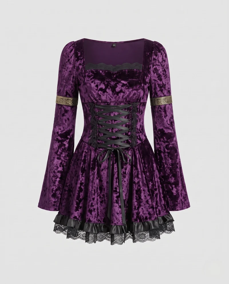 Damen Gothic Elegantes Minikleid mit Rüschendetails Nord Taschen