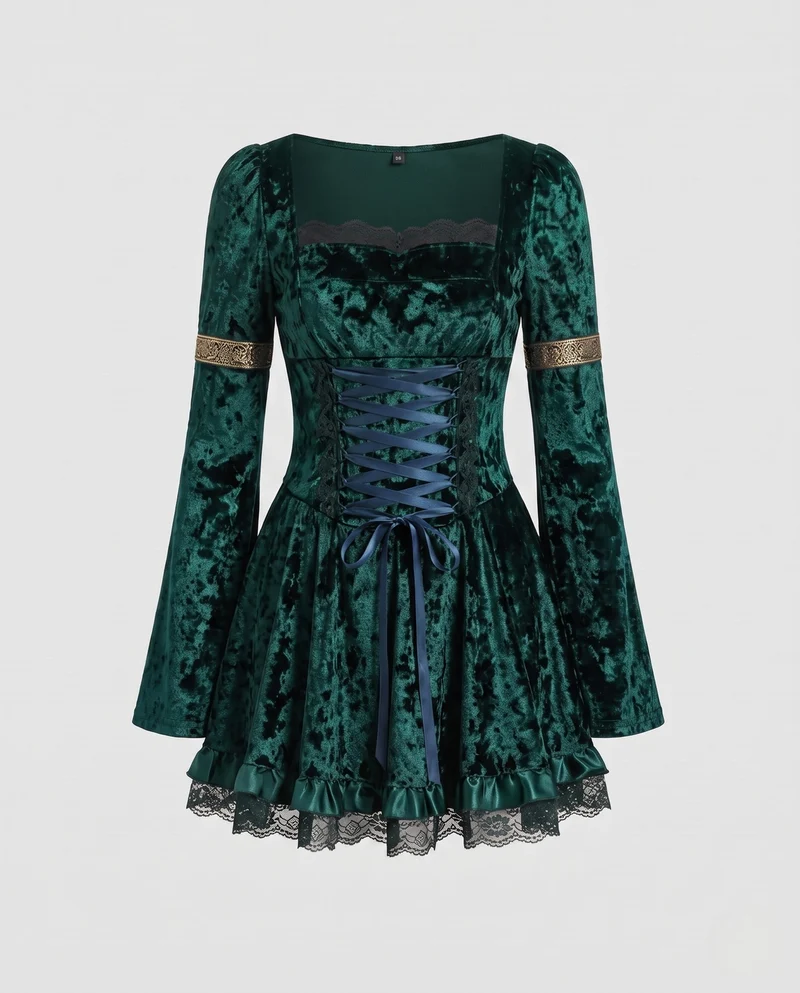 Damen Gothic Elegantes Minikleid mit Rüschendetails Nord Taschen