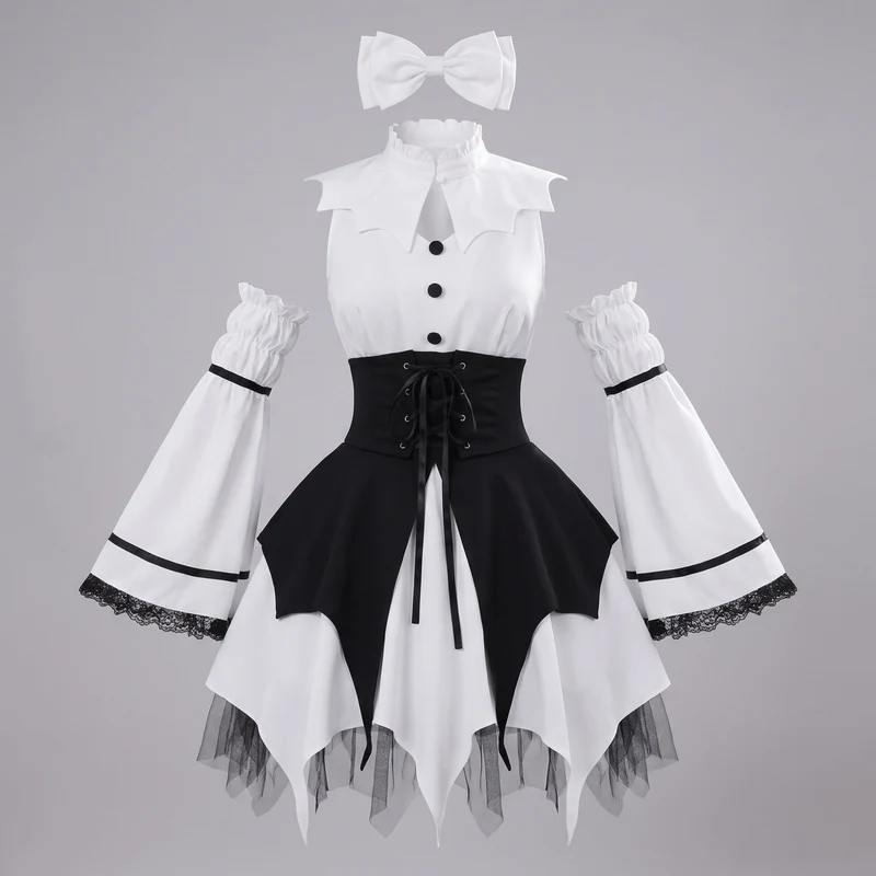 Damen Gothic Kleid mit Rüschendetails und Taillenbindung Nord Taschen