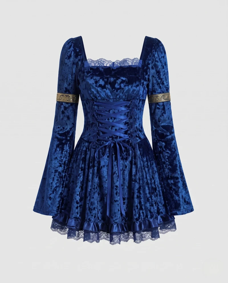 Damen Gothic Kleid mit Spitzenverzierungen und detailreicher Schnürung Nord Taschen