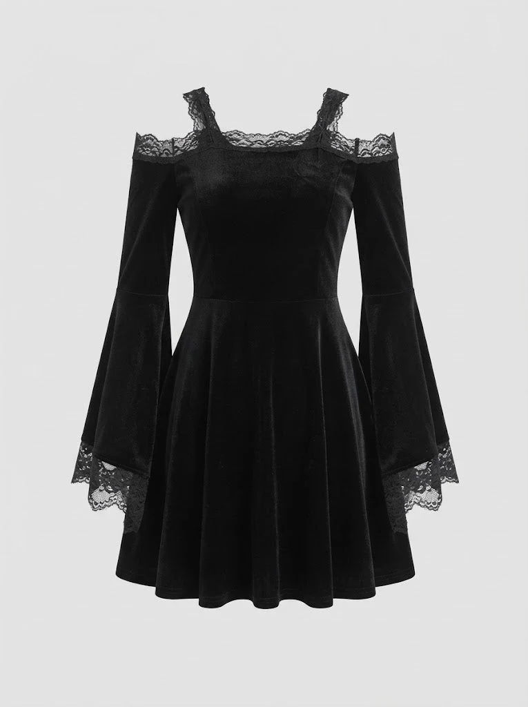 Damen Gothic Kleid mit voluminösen Ärmeln und Spitzenakzenten Nord Taschen
