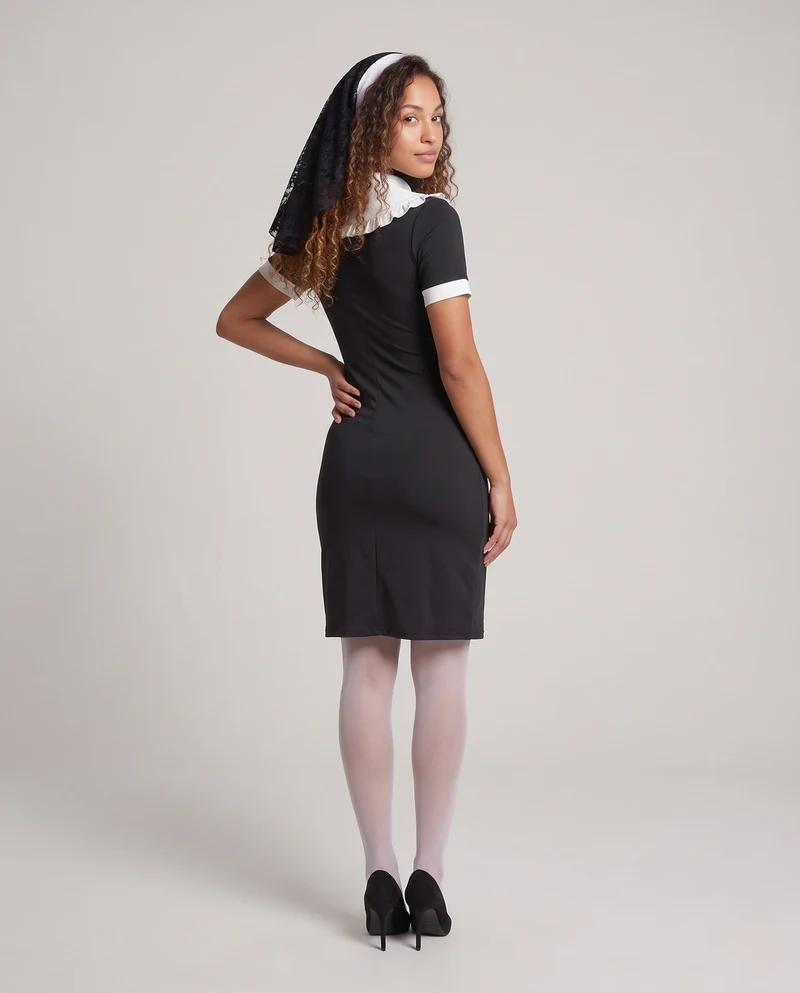 Damen Nonnenkostüm mit elegantem Spitzenkragen und Rüschendetails Nord Taschen