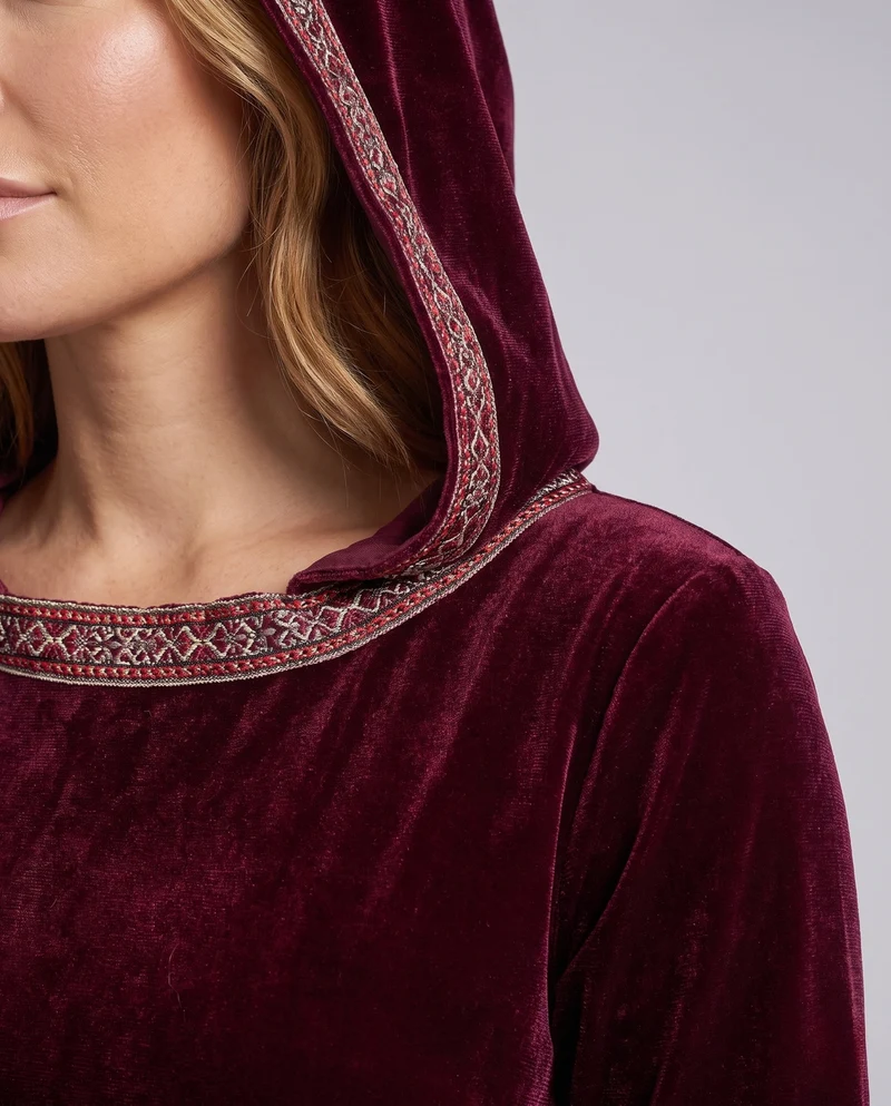 Damen Mittelalterliches Kapuzenkleid mit weiten Ärmeln Nord Taschen