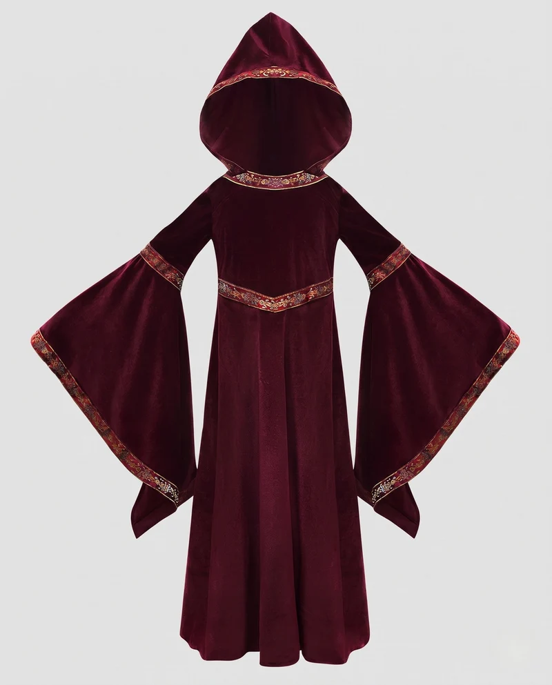 Damen Mittelalterliches Kapuzenkleid mit weiten Ärmeln Nord Taschen
