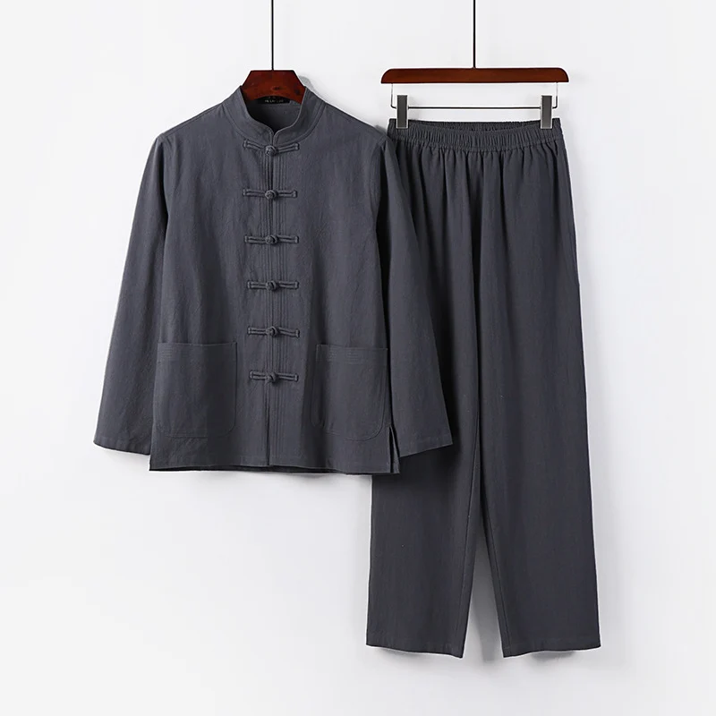 Herren Lockeres Hanfu-inspiriertes Freizeit-Set mit Stehkragen und Knotenverschlüssen Nord Taschen