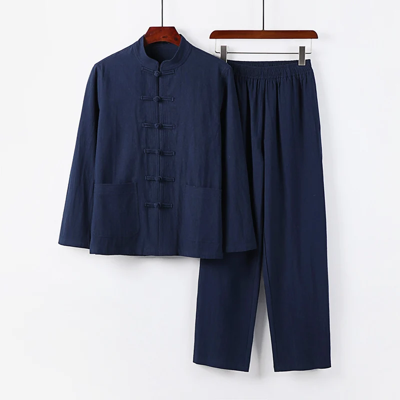 Herren Lockeres Hanfu-inspiriertes Freizeit-Set mit Stehkragen und Knotenverschlüssen Nord Taschen