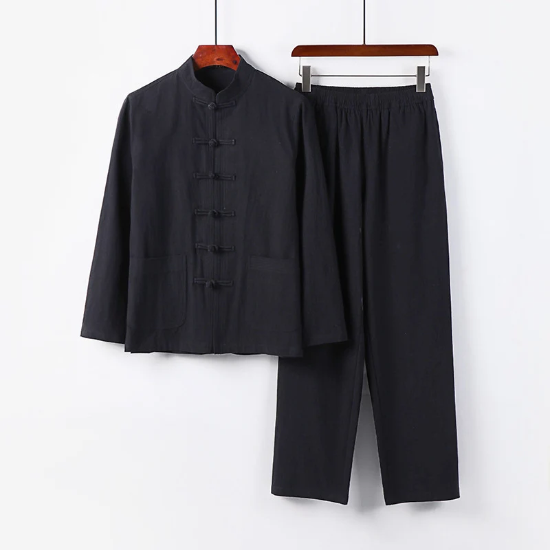 Herren Lockeres Hanfu-inspiriertes Freizeit-Set mit Stehkragen und Knotenverschlüssen Nord Taschen