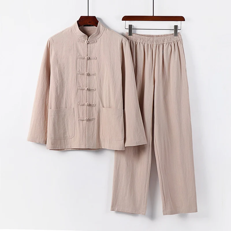 Herren Lockeres Hanfu-inspiriertes Freizeit-Set mit Stehkragen und Knotenverschlüssen Nord Taschen