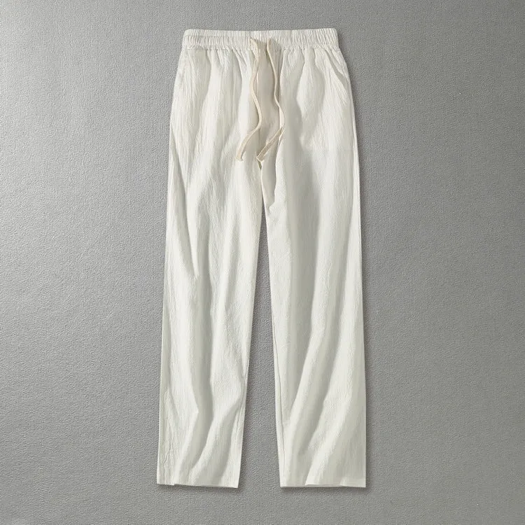 Herren Leinenhose mit elastischem Bund und Tunnelzug geradem Bein Nord Taschen