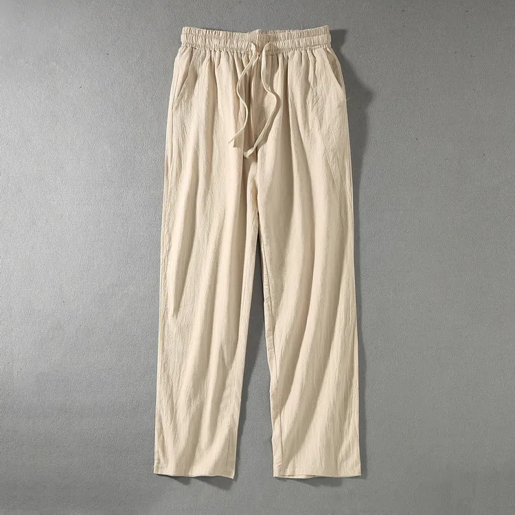 Herren Leinenhose mit elastischem Bund und Tunnelzug geradem Bein Nord Taschen