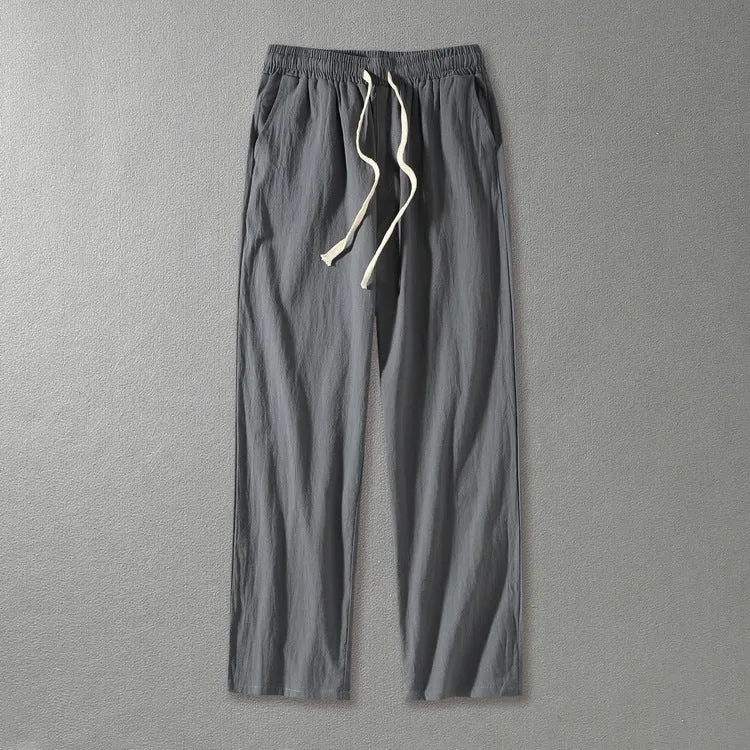 Herren Leinenhose mit elastischem Bund und Tunnelzug geradem Bein Nord Taschen