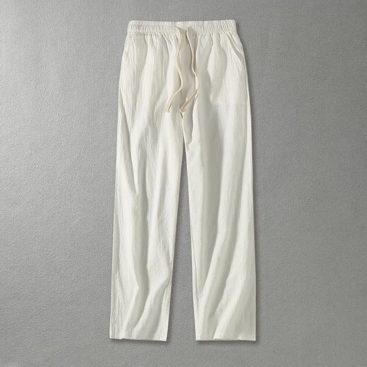 Herren Leinenhose mit elastischem Bund und Tunnelzug geradem Bein Nord Taschen