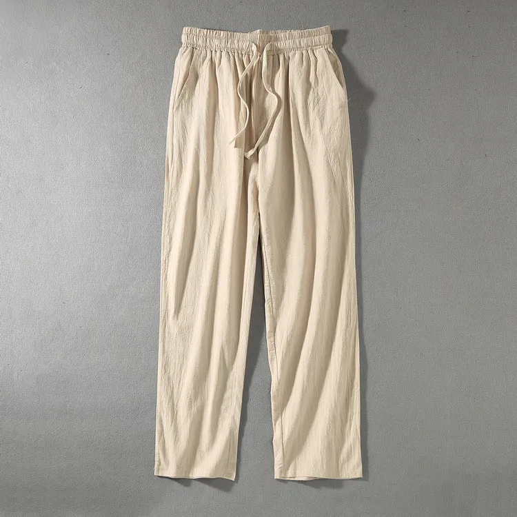 Herren Leinenhose mit elastischem Bund und Tunnelzug geradem Bein Nord Taschen