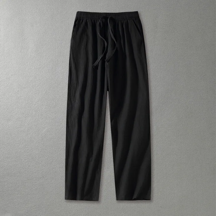 Herren Leinenhose mit elastischem Bund und Tunnelzug geradem Bein Nord Taschen